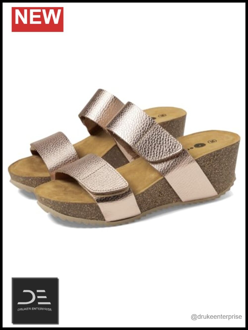 Wedge Sandals Slip-On Hook-and-Loop Strap Cushioned Footbed Leather
